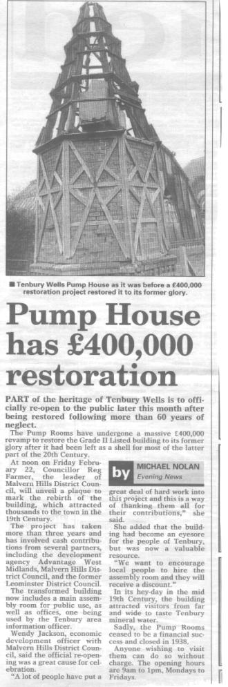 Worcester Evening News. Tenbury Pump House
